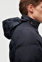 Slim Fit Navy Blue Concealable Hooded Fiber-Filled Windproof Coat - 7