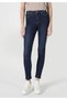 Super Slim Fit Mid Waist Narrow Leg Women's Dark Indigo Jean Trousers - 3
