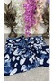 Navy Blue White Floral Pattern Writing – Lightweight and Breathable Woven Fabric