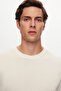 Slim Fit Ecru Plain Knit Summer Rayon Knitwear T-Shirt - 2