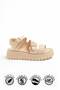 Casual Women's Beige Sandals Buckle High Thick Heeled Serrated Sole Banded 269 - 5