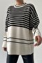 Striped Pattern Knitwear Fabric Oversize Crew Neck Knitwear Sweater 198 - 5