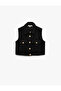 Buttoned Pocket Sleeveless Shirt Collar Tweed Crop Vest - 3