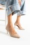 Stylish Matte Beige Vegan Leather Stiletto |   7 cm Thin Heeled Daily Comfortable Office Shoes Neolit ​​Sole - 4