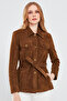 Margo Women's Brown Shirt Collar Suede Leather Jacket 24Sge517310