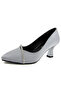 Shimeca Silver Satin Stone Pointed Toe Thin Heels Evening Dress Shoes - 3