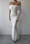 White Lined Lace Fabric Strapless Collar Long Sleeve Maxi Dress 282 - 7