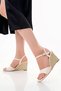 Women's Cream Metallic Straw Modern Style Wedge Heel Sandals Suitable for Daily and Night - 3