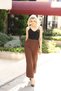 4002 Brown Palazzo Elastic High Waist Pocket Woven Women's Trousers - 5