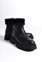 Mbibr206-S Women's Black Fur Collar Thick Thermo Sole Short Boots & Bootie
