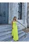 Lime Green Neck Detail Strapless Long Dress - 3