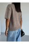 Crew Neck Hair Knit Short Sleeve Women's Knitwear Cardigan - 4