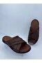 Men's Genuine Leather Massage Sole Brown Slippers