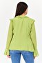 Women Tie Neck Long Sleeve Ruffled Blouse, Olive - 3