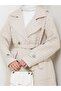 Women's Knitted Quilted Belted Buttoned Mink Trench - 5