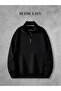 3 Thread Black Half Zipper Unprinted Sweatshirt