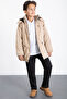 Cream Zippered Chest Pocketed Boys' Hooded Coat with Fur Inside 21358 - 3