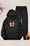 Unisex Black Very Cherry Printed Tracksuit Hoodie - Winter Embossed Fabric