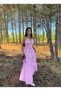 V-Neck Rope Strap Back Cross Elastic Detail Waist Fold Maxi Length Linen Dress - 4