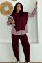 Women's Blue White Striped Modern Design Long Sleeve Shirt Detail Sweatshirt Modal Set - 6