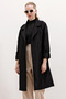 Women's Double Breasted Collar Lined Trench Coat Black 1037