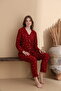 Heart Pattern Suede Knitted Long Sleeve Women's Buttoned Pajama Set - 2