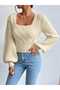 Chest Collar Balloon Sleeve Braided Knitwear Sweater