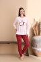 Powder Pink Plaid Pattern Cotton Knitted Long Sleeve Women's Pajamas Set - 4