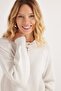 Women's Oversize Wide Cut Button Collar White Sweater - 2