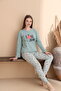Green Stripe Pattern Cotton Knitted Long Sleeve Mother-Daughter Pajama Set - 2