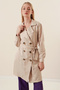 Women's Double Breasted Collar Short Trench Coat Beige 1193