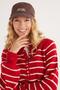 Women's Regular Fit Classic Cut Button Collar Striped Red Sweater