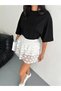 Women's High Waist Elastic Waist Lace Embroidered Flared Bell Model Shorts Pleated Pleated Mini Shorts Skirt - 2