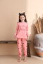 Dark Salmon Heart Pattern Cotton Knitted Long Sleeve Children's Pajamas Set - 5