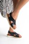 Rony Black Genuine Leather Women's Cross Sandals - 4