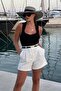 White High-Waisted Wed Leg Pleated Women's Mini Shorts Mg2537 - 2