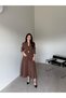 Brown Pleated Flared Skirt