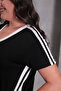 Women's Plus Size Black-White, V-Neck, Piping Detail Midi Dress with Pockets 65N39083 - 6