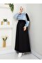 Women's Denim and Two-Thread Cotton Hijab Dress – Long-Sleeved Comfortable Daily Coat Model n-05455 _ Black - 3