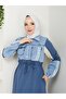 Women's Denim and Two Thread Cotton Hijab Dress – Long Sleeve Comfortable Casual Coat Model N-05455 _ Blue - 3