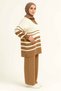Women's Zipper Striped Shirt Collar Knitwear Set – Sweater and Pants - 2