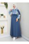 Women's Denim and Two Thread Cotton Hijab Dress – Long Sleeve Comfortable Casual Coat Model N-05455 _ Blue - 2