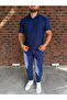 Men's Striped Polo Neck T-Shirt and Pants Combination - 2