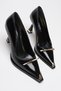 Luana Black Patent Leather Gold Buckle Detail 10 cm Women's Stiletto Heels