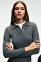 Castana Women's Polo Neck Button Regular Fit Knitwear Anthracite Sweater - 4