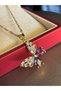 Women's Steel Necklace - Butterfly Detail with Zircon Stone, Gold Color, Women's Necklace - 6