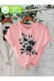 Gray Floral Design Printed Women's Cotton T-Shirt