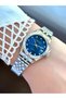 Silver Navy Blue Dial Metal Band Women's Wrist Watch with Calendar - 2