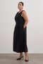 Plus Size Women's Pleated Sleeveless Pocket Long Black Dress - 2