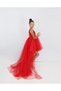 Girls' Red Front Short Back Long Wrap Dress Graduation Party Prom Birthday Dress - 2